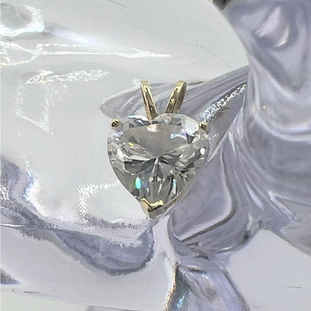 14K Yellow Gold CZ Solitaire Heart Cut Pendant